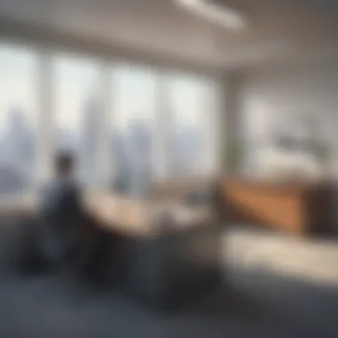 Modern Office Environment in Insurance A modern office environment showcasing professionals engaged in discussions about insurance.