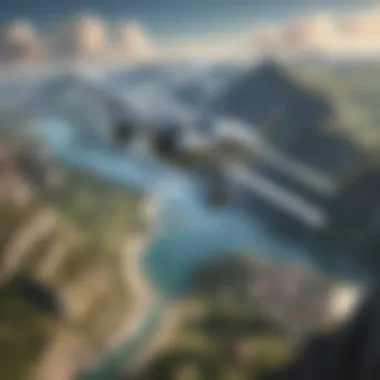 Elevate Your Travel Experience An aerial view of a beautiful landscape with a plane flying over it