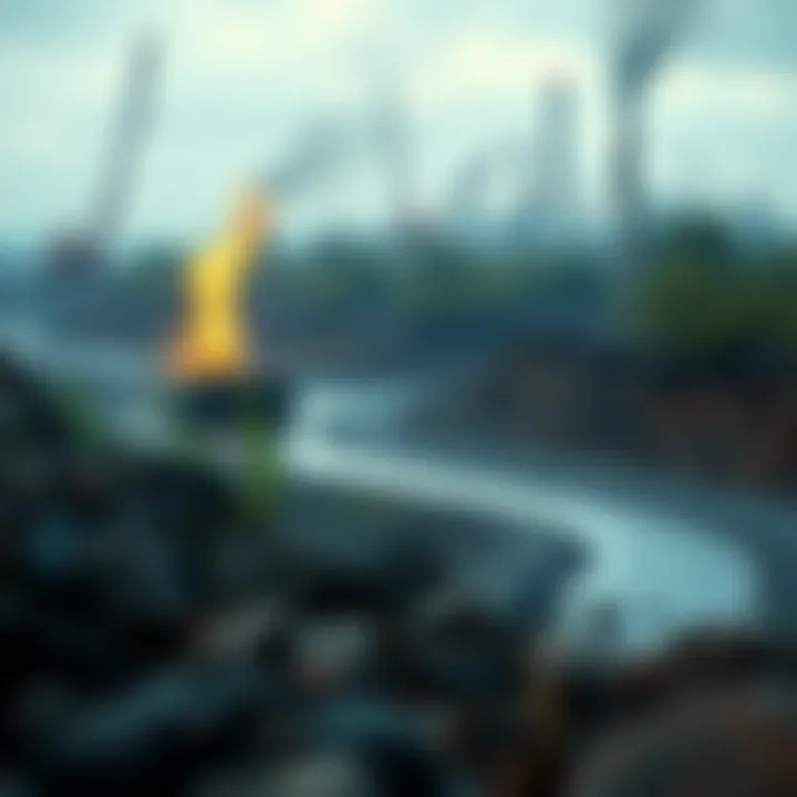 Illustration of fossil fuel extraction and its ecological impact