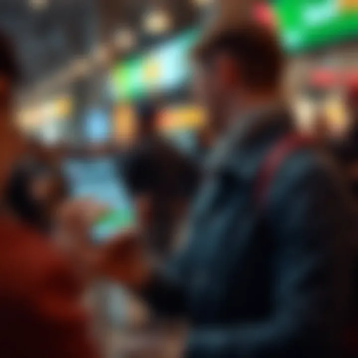 User engaging with mobile device demonstrating payment options