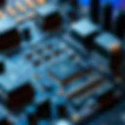 A close-up view of advanced semiconductor chips on a circuit board