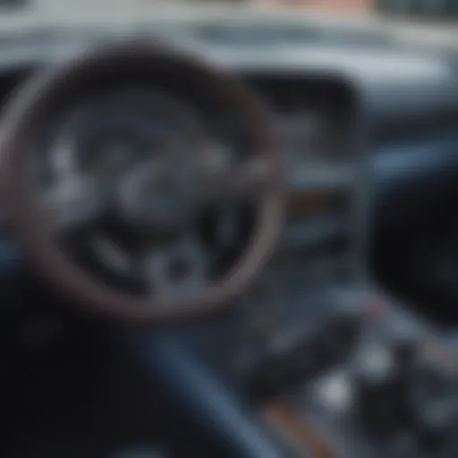 Close-up of a car dashboard with a Kelley Blue Book valuation guide