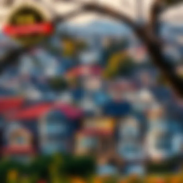 Scenic view of a diverse neighborhood showcasing various architectural styles