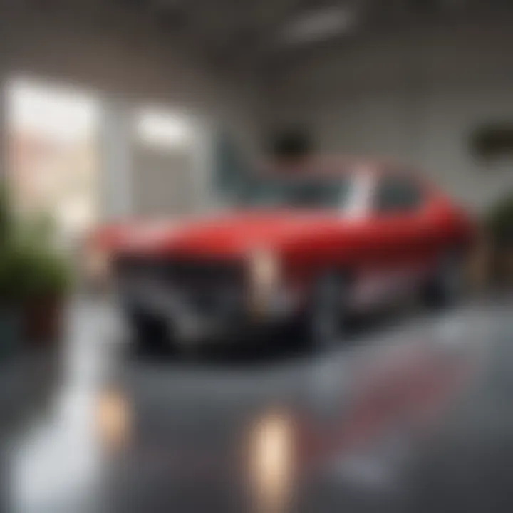 A pristine car parked in a well-lit garage ready for sale