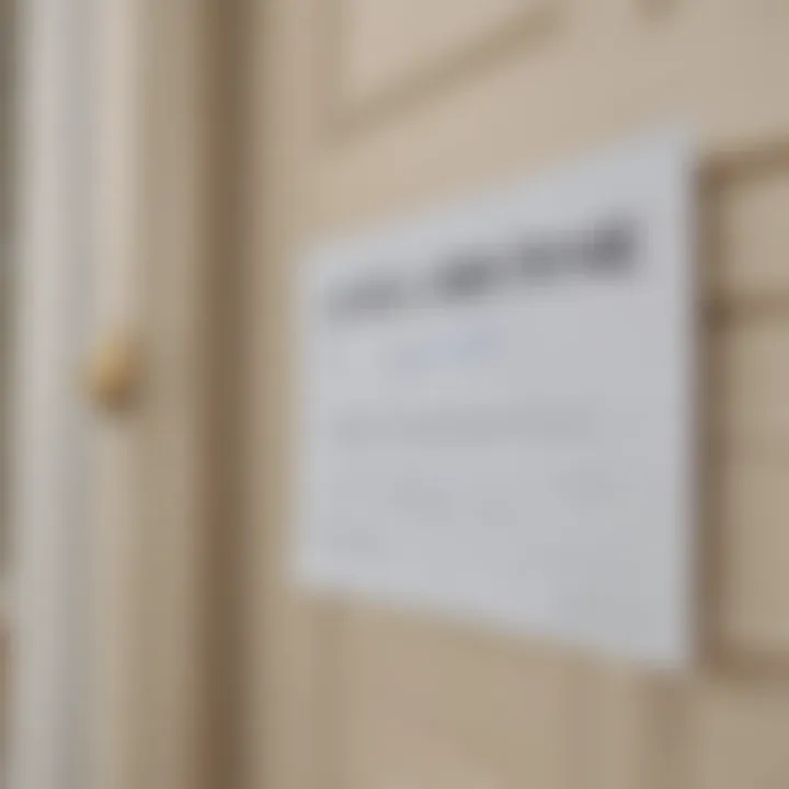 Close-up of a foreclosure notice on a door