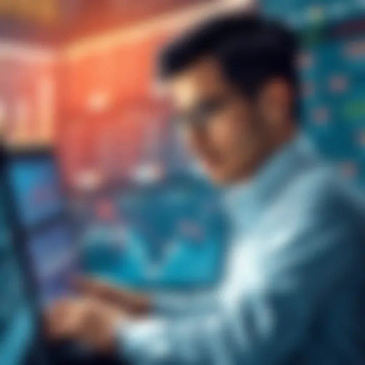 Investor analyzing market trends with charts and data