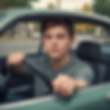 Teen driving a car with focus